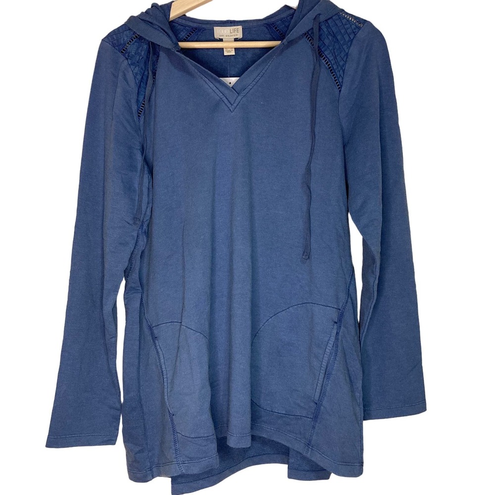 A630233 LOGO LIFE by Lori Goldstein French Terry Pullover Hoodie Steel Blue M